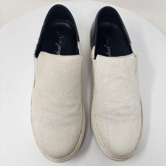 Free People Varsity Slip-on Sneaker Women EU38/US7.5 White Calf Hair Black Heel - Picture 3 of 13